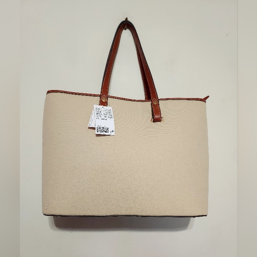 H&M Large Cream and Brown Shoulder Tote Bag